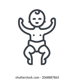 Icono de línea infantil vectorial aislado en fondo transparente. Bebé en señal de pañal