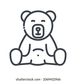 Icono de línea infantil vectorial aislado en fondo transparente. Signo de oso de peluche