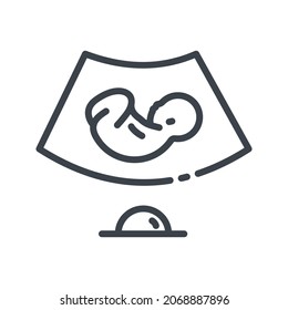 Vector childhood and pregnancy line icon isolated on transparent background. Ultrasound scan of the embryo