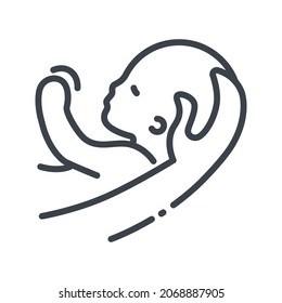 Vector childhood and pregnancy line icon isolated on transparent background. Newborn baby with hand 