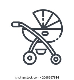 Vector childhood and pregnancy line icon isolated on transparent background. Baby pram sign