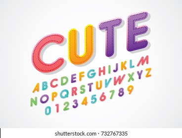 Vector of childish colorful font and alphabet