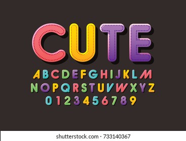 Vector of childish colorful font and alphabet