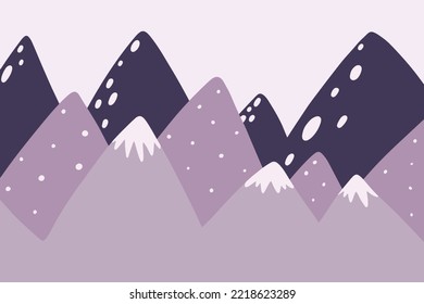Vektorkindisch gezeichnete Bergillustration im skandinavischen Stil. Berglandschaft. Kindertapete. Berglandschaft, Kinderzimmer-Design, Wanddekor.