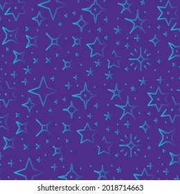 Vector childish pattern with stars icons and symbols. Textile design for kids. Violet background texture with space.