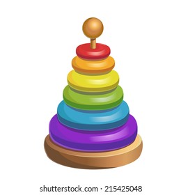 Vector childish rainbow pyramid toy isolated on white