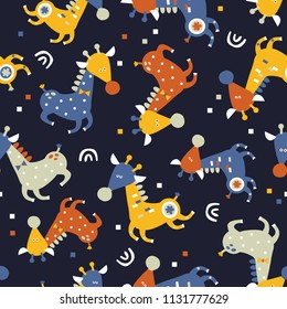 Vector childish scandinavian pattern with cute animal for nursery design, textile