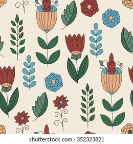 Vector Childish Seamless Floral Pattern 