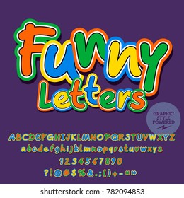 Vector childish set of Alphabet with playful text Funny Letters. Cute Font contains Graphic style