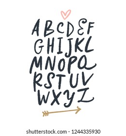 Vector children alphabet. Funny brush hand drawn letters. Isolated on white background.