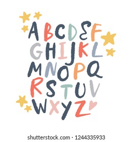 Vector children alphabet. Isolated letters. Funny brush hand drawn style.