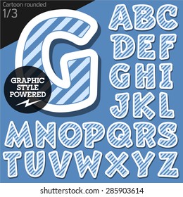 Vector children alphabet set in blue marine striped style. File contains graphic styles available in Illustrator. Uppercase letters