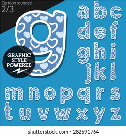 Vector children alphabet set in lovely heart style. File contains graphic styles available in Illustrator. Lowercase letters