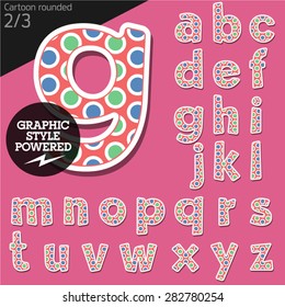 Vector children alphabet set in original candy style. File contains graphic styles available in Illustrator. Lowercase letters