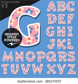 Alfabeto infantil vectorial en un bonito estilo floral. El archivo contiene estilos gráficos disponibles en Illustrator. Letras en mayúsculas