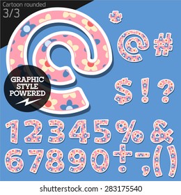 Vector children alphabet set in pretty flower style. File contains graphic styles available in Illustrator. Symbols and numbers