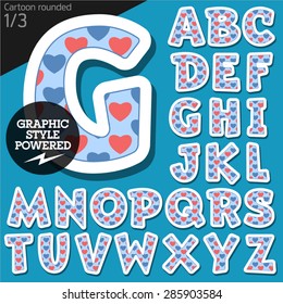 Vector children alphabet set in redneck pink heart style. File contains graphic styles available in Illustrator. Uppercase letters