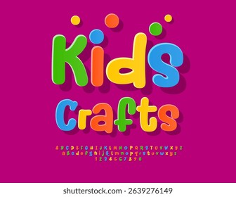 Vector Children badge Kids Crafts. Colorful Sticker Font. Cute Playful Alphabet Letters and Numbers set.