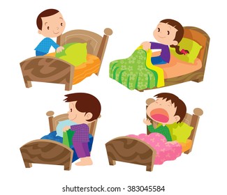 Vector of Children and bed on everyday life set