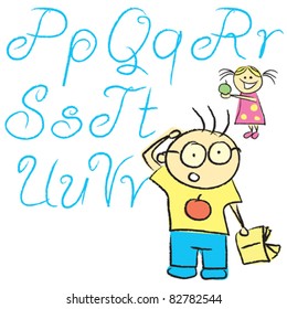 vector children calligraphy letters with boy and girl