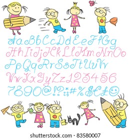 vector children calligraphy letters with boy and girl