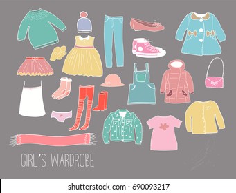 Vector Children Clothing Illustration Girl Fashion Stock Vector ...
