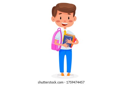 Vector children are going to school. Back to school illustration. Vector kids education illustration on white isolated background.