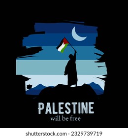 vector of children hold palestine flag in night scenery perfect for print, etc