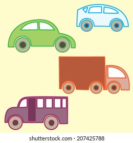 Vector children illustration with bright cars