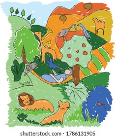 Vector children illustration Paradise