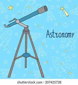 Vector children illustration with telescope and stars