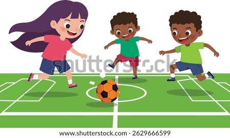 Vector Children playing soccer for children's day celebration