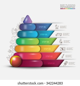 Vector Children Pyramid For Infographic. Planning For Pregnancy. Business Concept With 6 Options, Parts, Steps Or Processes