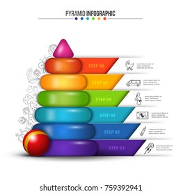 Vector children pyramid for infographic. Planning for pregnancy. Creative concept with 6 options, parts, steps or processes.