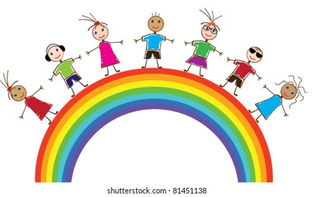 vector children and rainbow