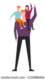 Vector children riding on father shoulders