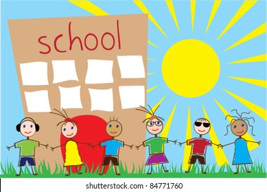 vector children and school building