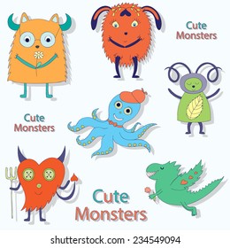 Vector children set with cute monsters