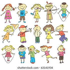 vector children sketch with many kids doing something