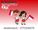 Vector of children who are proud to fly red and white flags on Indonesia