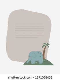 Vector children's card with an elephant on the island. Text templates for children's party, baby shower, cards, invitations, diplomas.