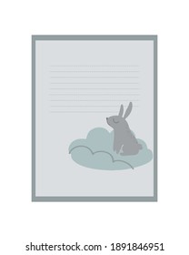 Vector children's card with a hare on a cloud. Text templates for children's party, baby shower, postcards, invitations, diplomas.