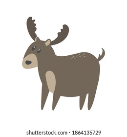 Vector children's colorful illustration with a deer in cartoon hand drawn style for printing on children's clothing, interior design, packaging, stickers. Isolated on white