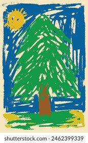 Vector para niños para colorear Imagen de árbol verde