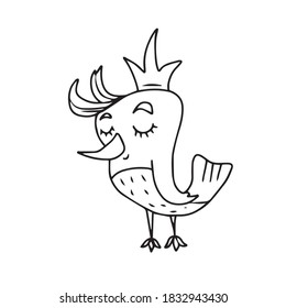 Vector children's design for greeting cards, banners.Stickers'.Bird with a crown