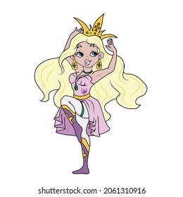 Vector children's design of a princess doll. For postcard banners, hand-drawn.