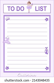 vector children's to do list with the image of a little ballerina girl in purple tones