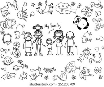 Vector Children's Doodle Of Happy Family