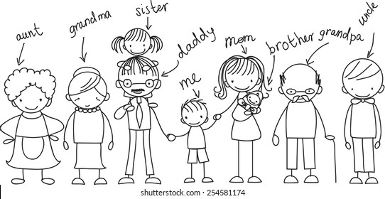 Vector Children's Doodle Of Happy Family