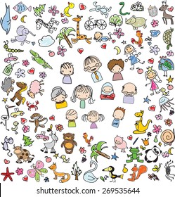 Vector children's doodle of happy family
